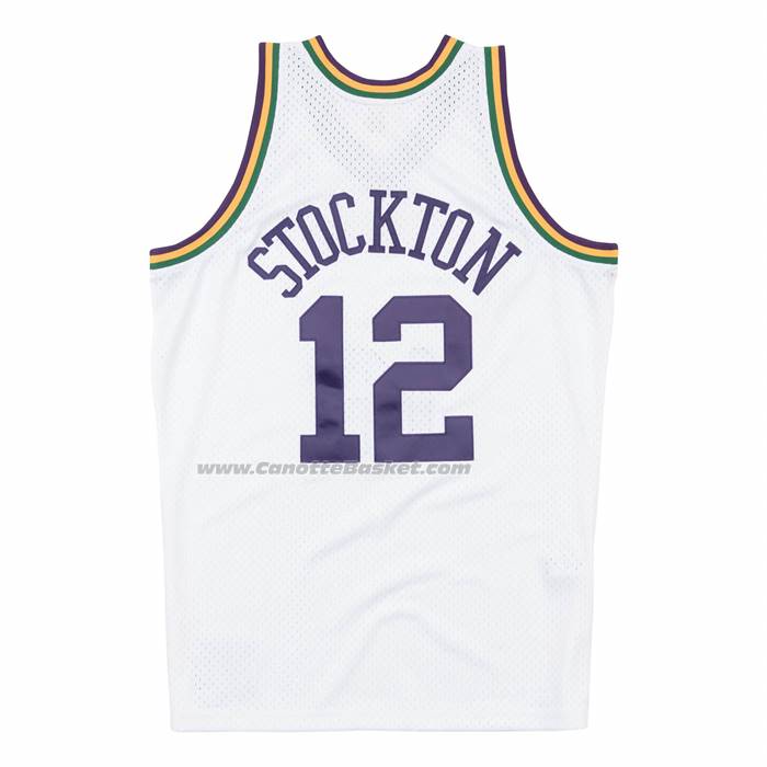 Maglia Utah Jazz John Stockton No 12 Mitchell & Ness 1991-92 Bianco